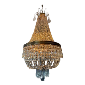 Vintage Chandelier- Extraordinary French Montgolfière Empire-Brass & Crystal Basket Chandelier