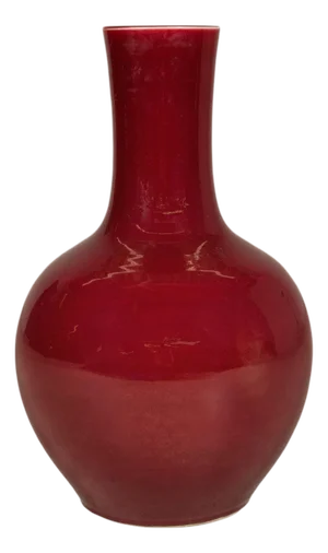 Vintage Chinese Oxblood Porcelain Vase with Long Neck and Baluster Form