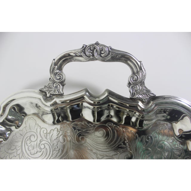 Victorian Extra Large Butler’s Tray Silver Plated Rectangular Platter Vintage Plate Ornate Floral Handles Embossed Acanthus Leaf Serving For Sale - Image 3 of 17