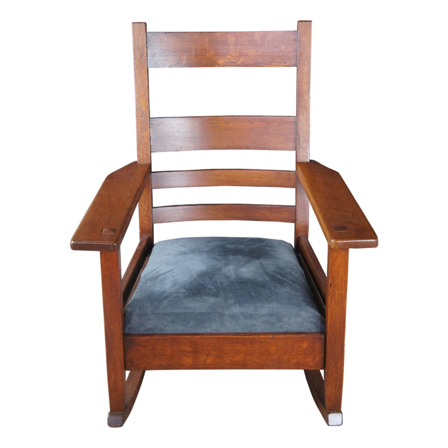 Antique Oak Craft Mission Arts & Crafts Rocking Chair Rocker Suede Seat ...