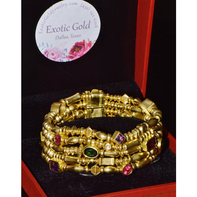 Designer Seidengang Natural Tourmaline Amethst Garnet 18k Solid Gold Multi-Strand Beaded Bracelet For Sale - Image 14 of 14