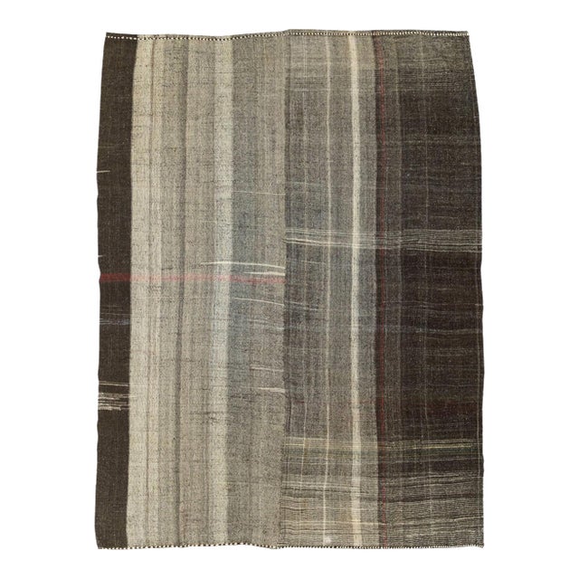 Galerie Shabab Collection Mid-20th Century Turkish Tribal Kilim Room Size Carpet in Charcoal and Brown For Sale