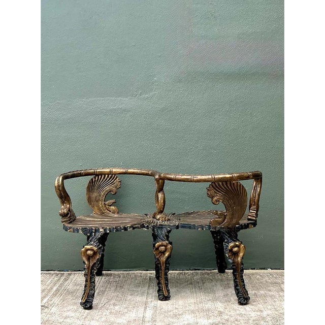 Hollywood Regency Vintage Gilt Carved Grotto Tete-a-Tete For Sale - Image 3 of 14