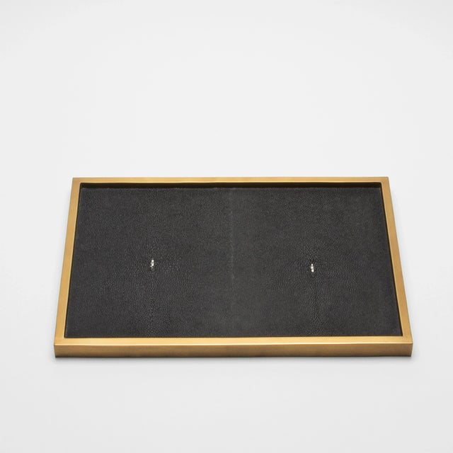 Modern Rectangular Tray in Black Shagreen With Bronze Patina Brass Insert by Kifu Paris For Sale - Image 3 of 7