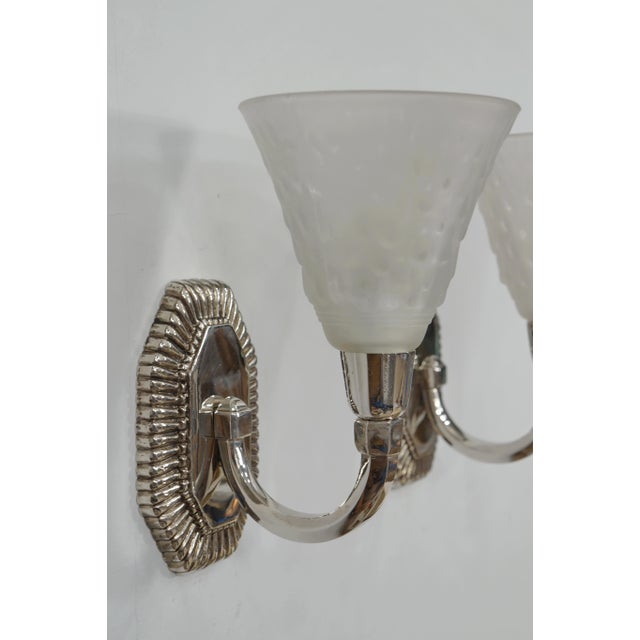 Metal French Art Deco Wall Sconces by Capon & Muller Freres 1930 France - A Pair For Sale - Image 7 of 13