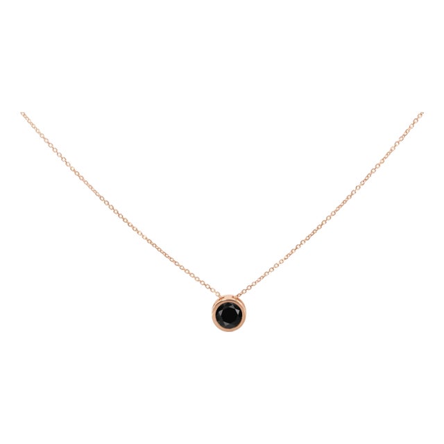 14K Rose Gold 4.0 Cttw Bezel-Set Black Round Diamond Solitaire Pendant Necklace (Black Color, I2-I3 Clarity) - 18" For Sale