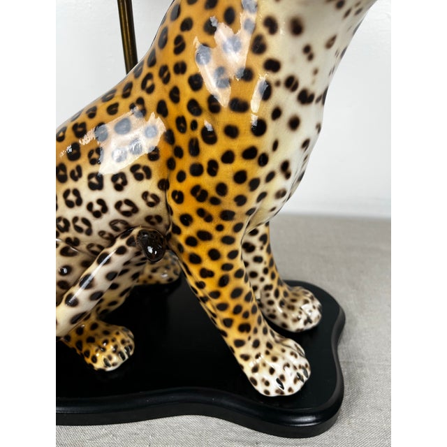 Brown Mid Century Ceramic Leopard Lamp For Sale - Image 8 of 12