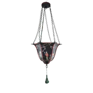 Antique Arts & Crafts Chinoiserie Metal Hand Painted Bell Chandelier