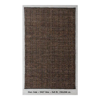 Black Cotton Jute Boho Hand Woven Herringbone Pattern Nordic Scandinavian Decor 3x5 Ft. For Sale