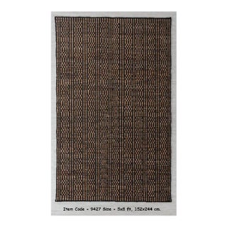 Black Cotton Jute Boho Hand Woven Herringbone Pattern Nordic Scandinavian Decor 3x5 Ft. For Sale