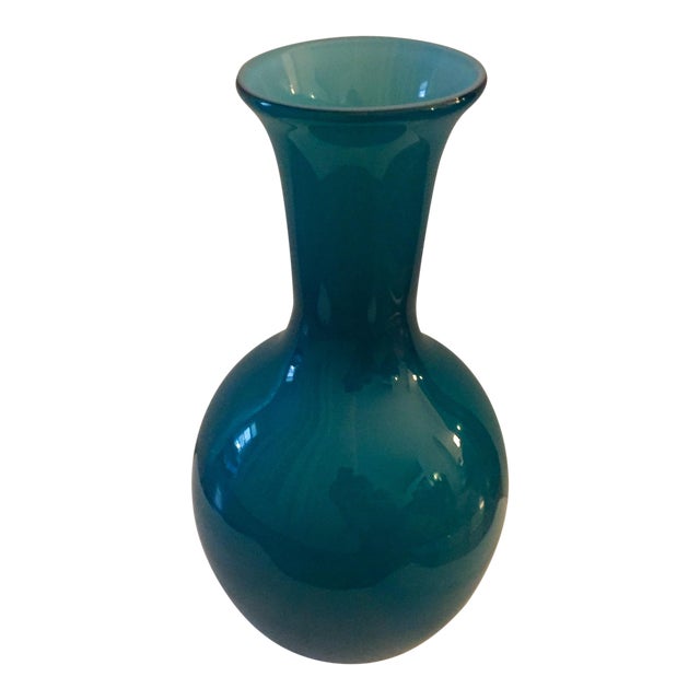 Murano Carlo Moretti MidCentury Cased Teal Vase Chairish