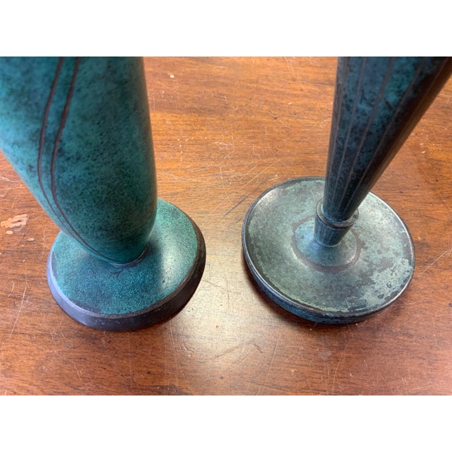 20th Century Art Deco Copper Verdigris Vase Set For Sale - Image 4 of 8