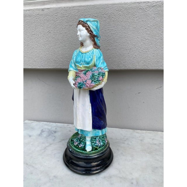 Victorian 19th Century English Majolica Farmer With Grapes For Sale - Image 3 of 9