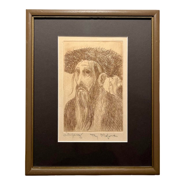 Rare C. 1960s Tony Mafia Jewish Figures Etching Artist Proof Signed Framed For Sale