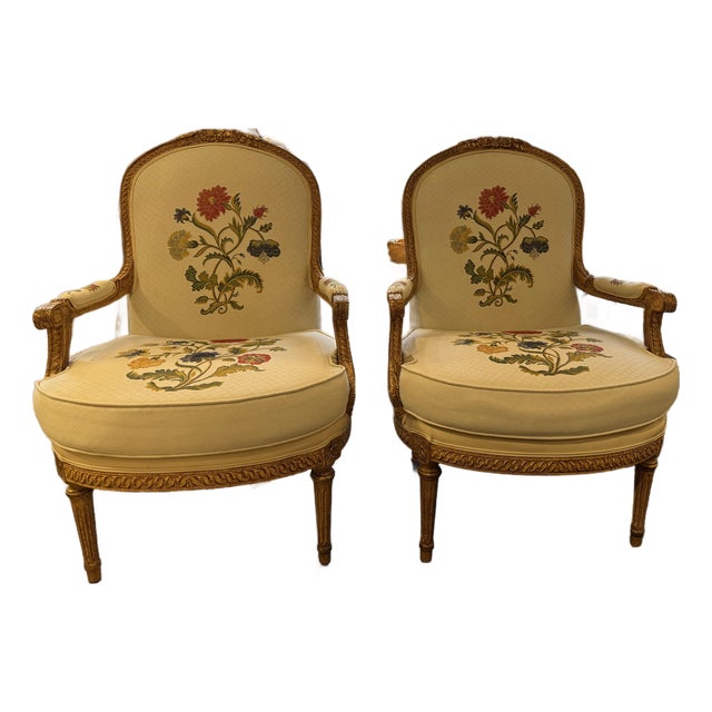Antique French Louis XVI Style Gilded Wood Side Chairs For Sale