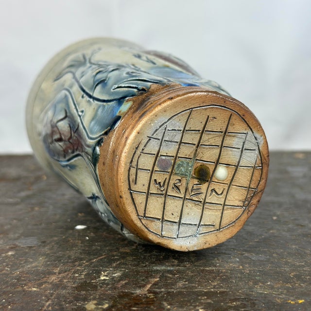 Studio Art Pottery Fish Vase by Matt Wren with clear crackle glaze finish. Signed on underside. Hand crafted in...