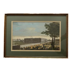 18th Century Hand Colored Engraving - a View of the Royal Palace of Hampton Court