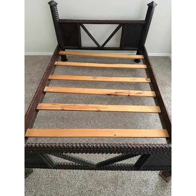 Antique Tramp Art Bed For Sale - Image 10 of 12