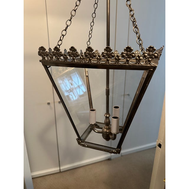 English 1960's English 4 Sided Glass and Metal Indoor Lantern For Sale - Image 3 of 11