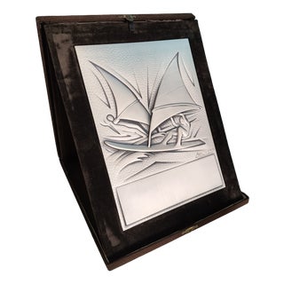 Vintage 925 Sterling Silver Sheet Windsurfing Trophy Plaque by Ottaviani. Italy, 1970s For Sale