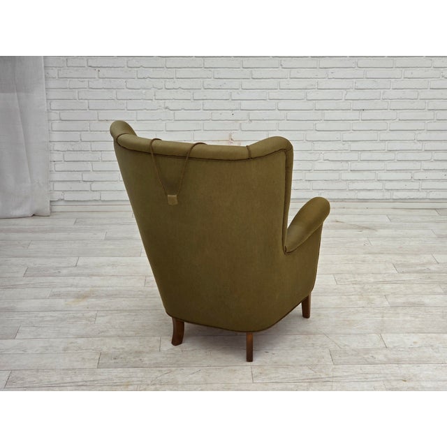 Danish Highback Armchair in Green Furniture Wool, 1960s For Sale - Image 9 of 18