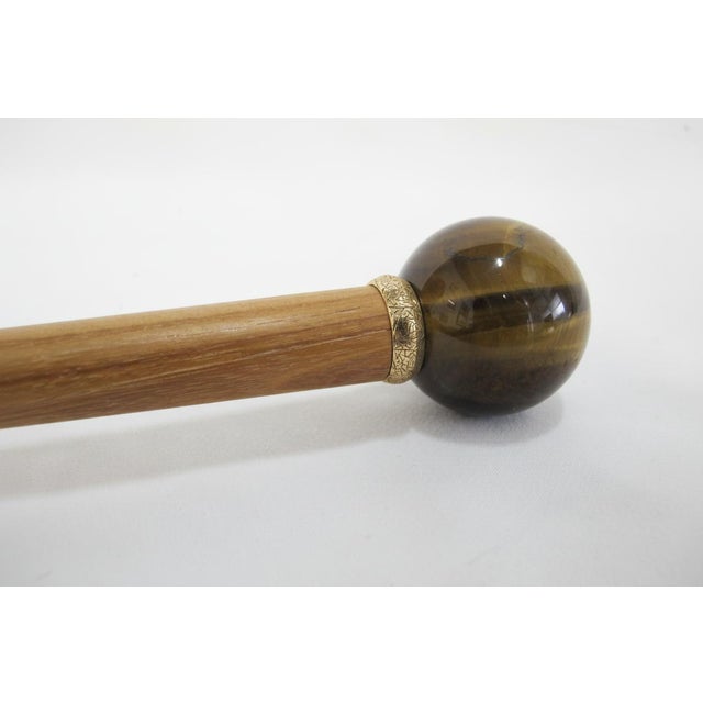 English Vintage TIGERs Eye Crystal Ball Knob Wood Walking Stick Cane For Sale - Image 3 of 9
