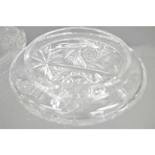 Glass Vintage Art Deco Bohemian Cut Crystal Glass Czech Ladies Vanity Powder Jar For Sale - Image 7 of 12