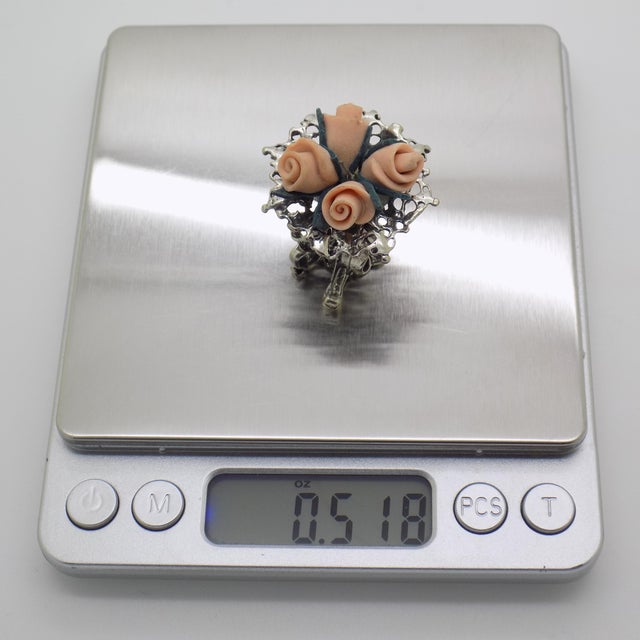 Vintage Italian Handmade Genuine Silver & Salt Dough Flower Bouquet Dollhouse Miniature For Sale - Image 11 of 12