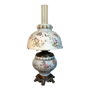 Antique Victorian Aesthetic Movement Swan & Whitehead Hand Painted Electrified Oil Lamp