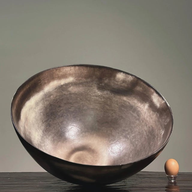 Monumental Vintage Abstract Wood Fired Burnished Clay Bowl For Sale - Image 4 of 11