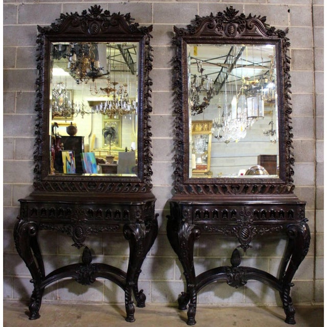 19th Century Portuguese Rococo Style Console Tables & Mirrors - Set of ...