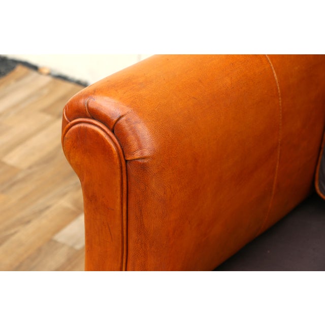 Brown Vintage 1970s Honey Tan Leather Sofa | Tufted Feather Cushion Sofa, American Mid-Century Lounge Seating For Sale - Image 8 of 18