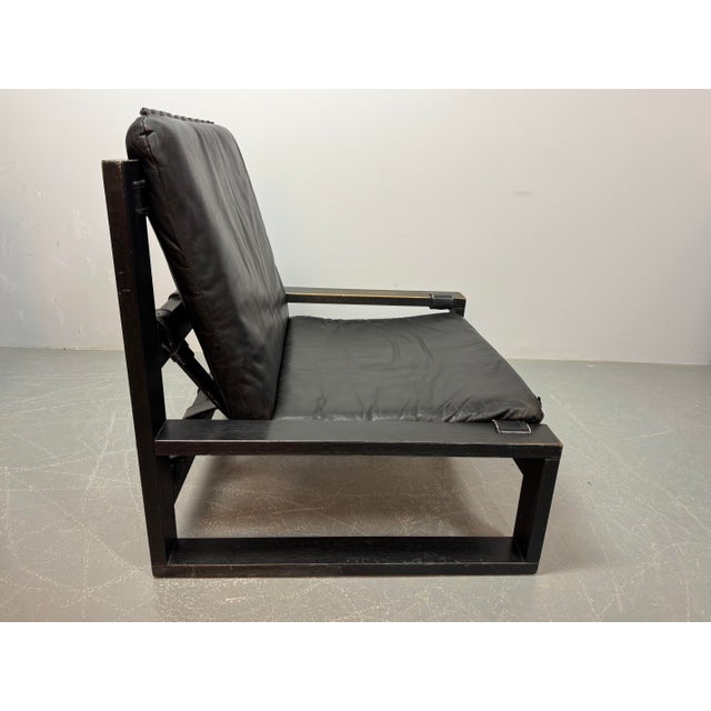Mid-Century Brutalist Black Leather Lounge Chairs with Black Wooden Frames by Sonja Wasseur, Netherlands, 1970s, Set of 2 For Sale - Image 11 of 14