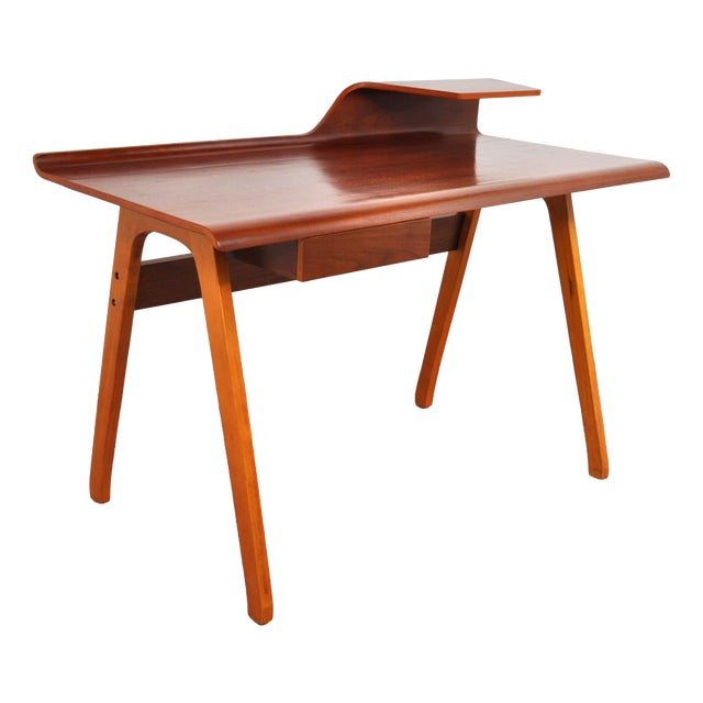 Vintage Teak Bent Desk, 1980s For Sale