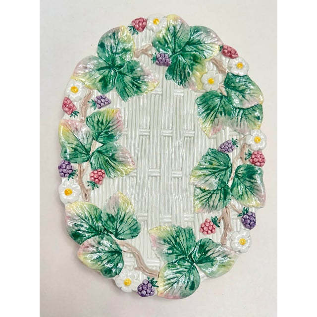 Beautiful vintage Fitz & Floyd Wild Berries serving platter featuring a classic basketweave design accented with raised...