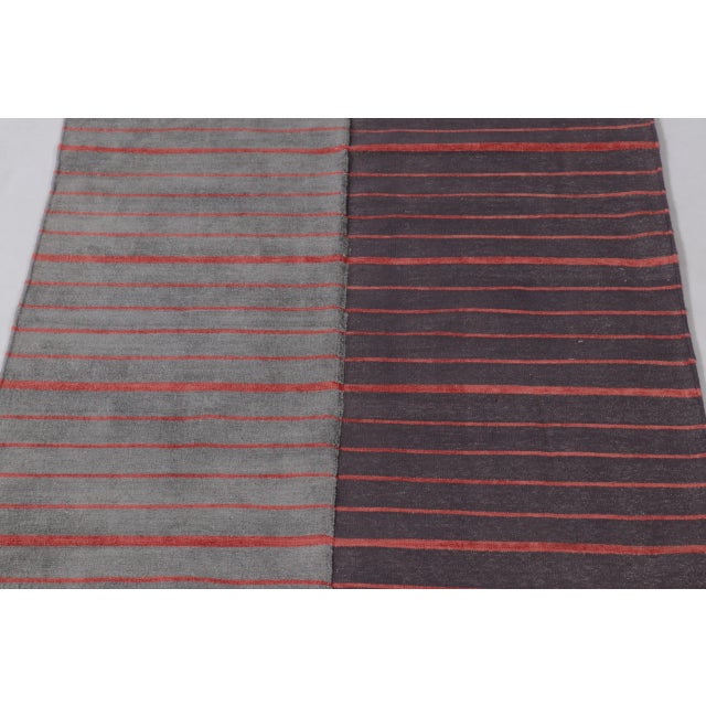 Rug & Kilim’s Contemporary India Dhurrie Rug in Gray and Red Geometric Stripes For Sale - Image 4 of 9