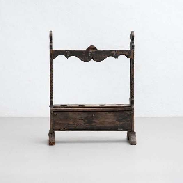 Wood Large Spanish Hachero Candleholder in Stained Wood, 1930s For Sale - Image 7 of 14