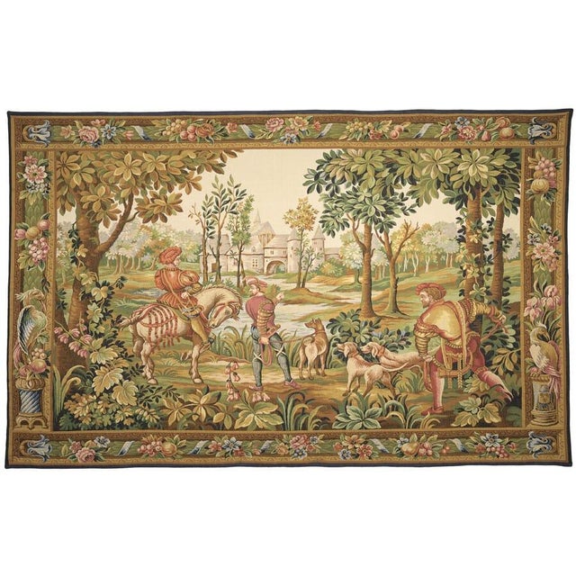 Taken from a tapestry originally woven in the Brussels Ateliers during the 16th Century. A mounted nobleman returns to the...