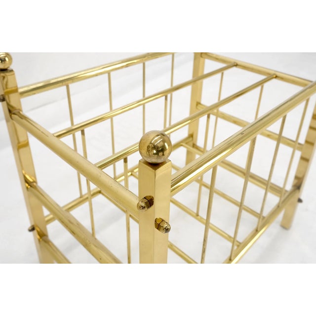 Solid Brass Tube Vintage Mid Century Modern Caddy Magazine Rack Ball Finial For Sale - Image 12 of 12