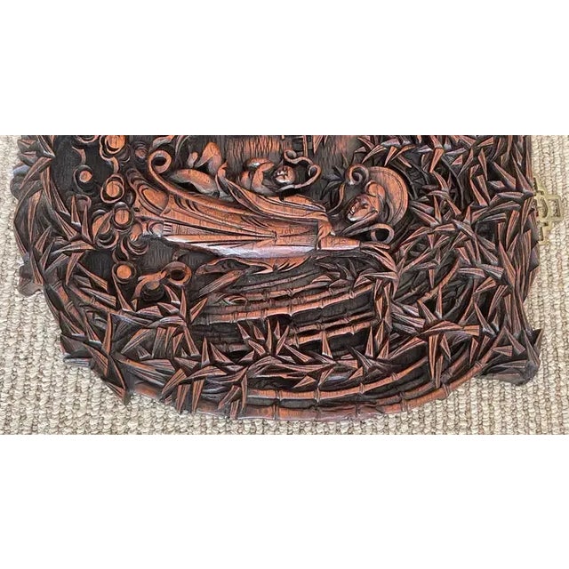 Chinese Early 20th Century Chinese Export Hardwood Carved Plaque of Quan Yin in Landscape For Sale - Image 3 of 9