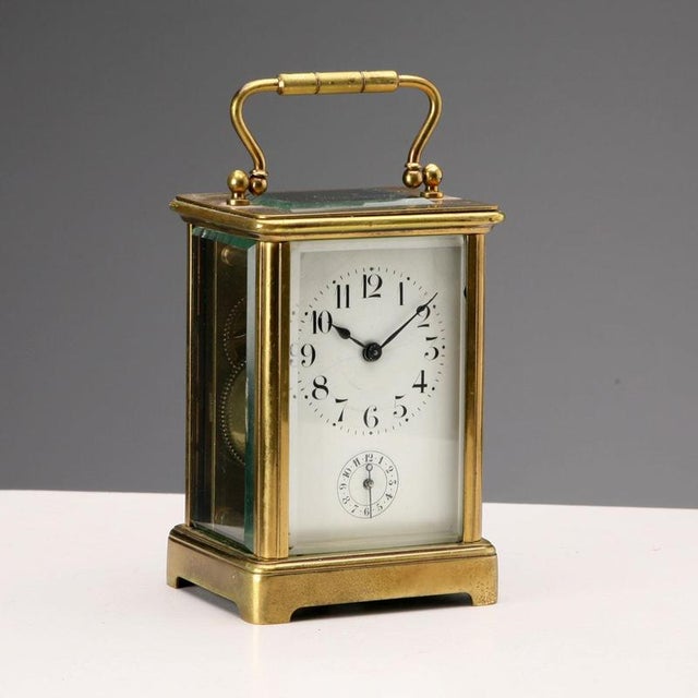 Metal European Travel Clock in Bronze and Glass For Sale - Image 7 of 7