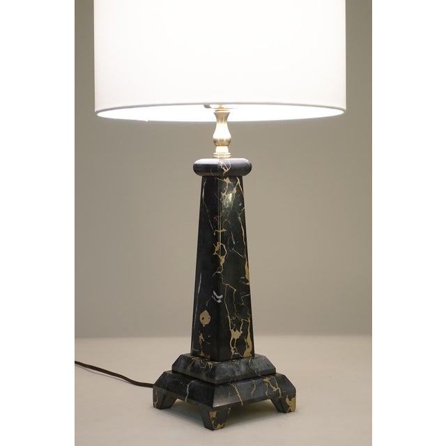 1960s 1960s Art Deco Revival Modern Obelisk Column Black Portoro Marble Table Lamp For Sale - Image 5 of 12