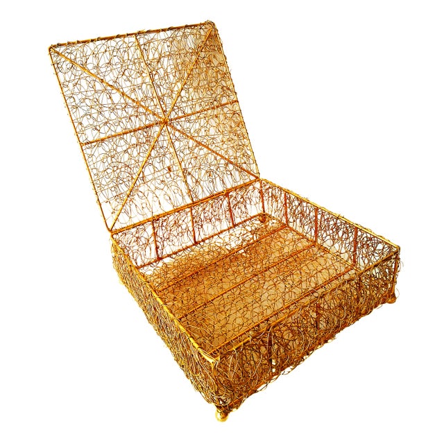 Contemporary Vintage Metal Wire Mesh Storage Box With Lid For Sale - Image 3 of 5