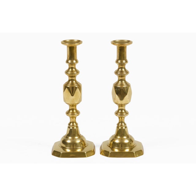 Brass Queen of Diamonds Candlesticks-a Pair For Sale - Image 4 of 9