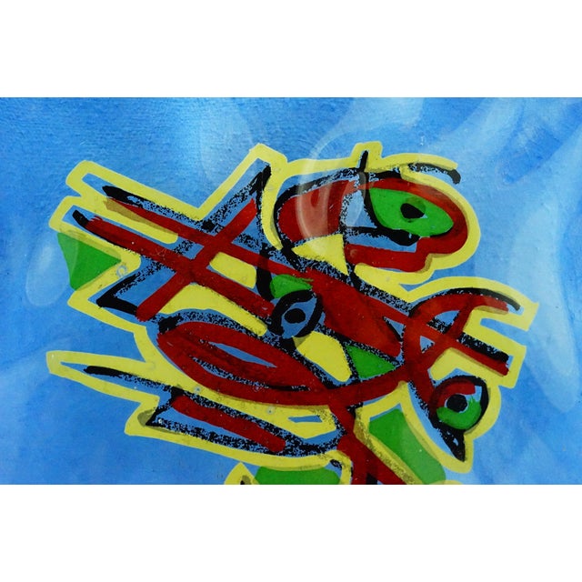 Blue 20th Century Art Glass Plaque with High-Fired Geometric Decoration by Umberto Mastroianni, 1980s For Sale - Image 8 of 16
