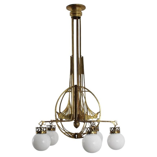 Art Nouveau Liberty Style Brass and Glass Chandelier Late Xix Sec Austria For Sale - Image 17 of 17