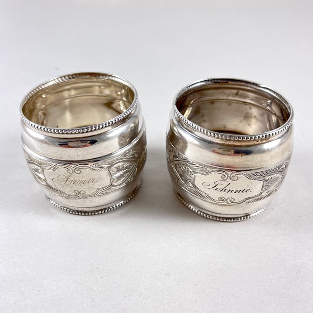 19th C. Sterling Silver Bright Cut Napkin Rings, a Pair For Sale In Philadelphia - Image 6 of 6