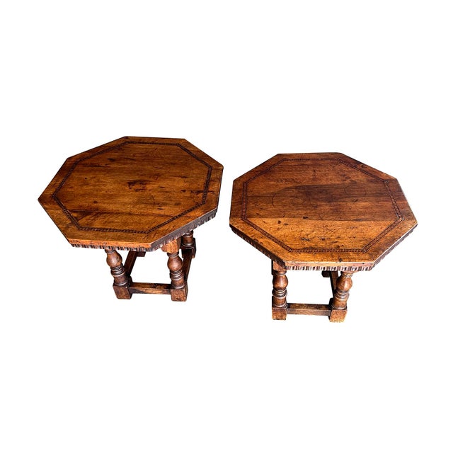 Baroque Pair Rustic Continental Baroque Style Octagonal Single-Drawer Side Tables For Sale - Image 3 of 13