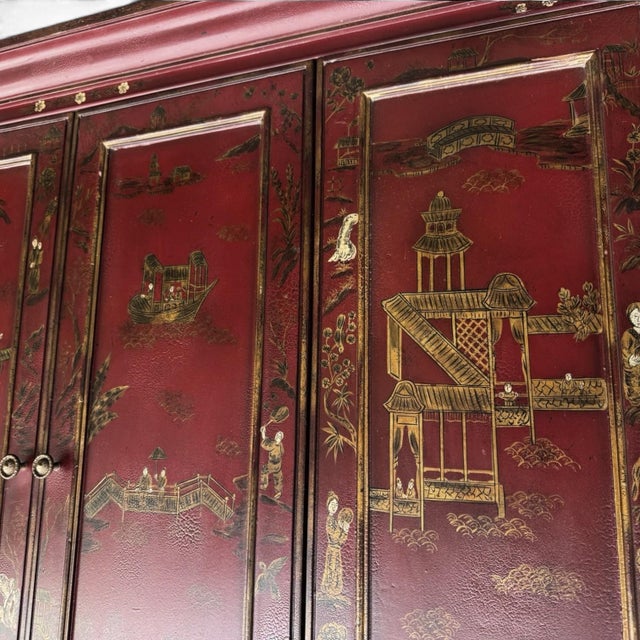 1990s Vintage Maitland Smith Gilt Chinoiserie Flatscreen Television Wall Cabinet For Sale - Image 5 of 13