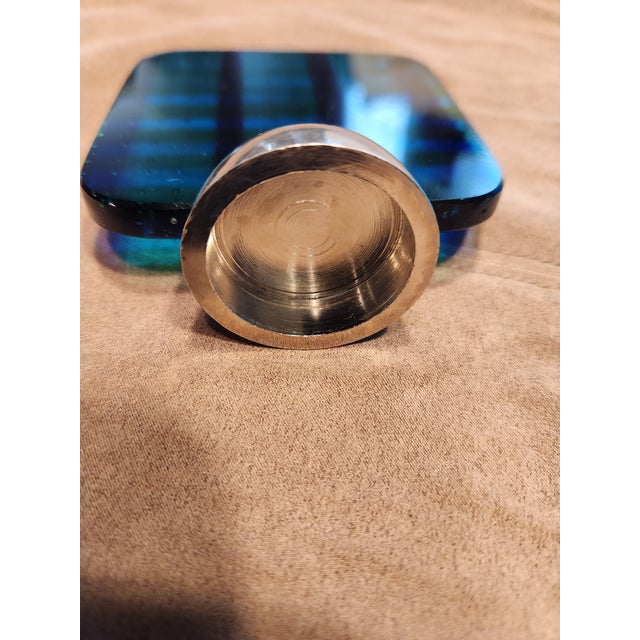 Vintage Murano Fent Italy Blue Glass Sculpture Bottle - Signed Leo De Carlo for Oggetti For Sale - Image 10 of 10